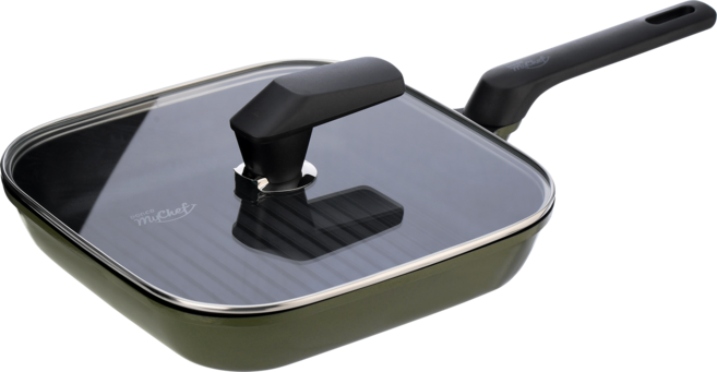도루코 에세이 인덕션 그릴팬 + 유리 뚜껑 세트 올리브 그린, 28cm, 1세트