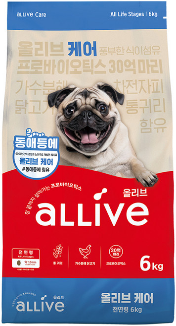 대주펫푸드 강아지 올리브 기능성 사료, 장건강/유산균, 6kg, 1개