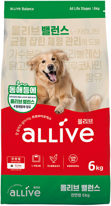 대주펫푸드 강아지 올리브 밸런스 기능성 사료, 관절+장건강, 6kg, 1개