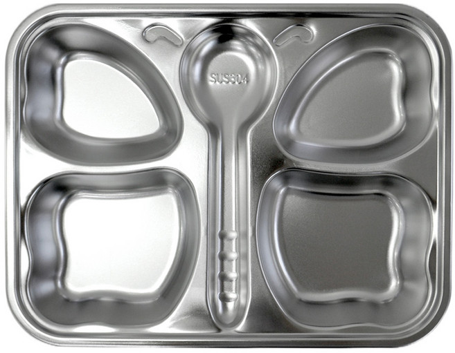 키친유 유아용 스텐304 수저 4칸 나비 식판, 실버, 1개, 단품