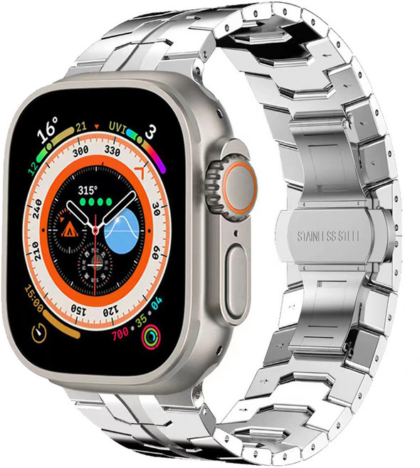 비아워게스트 아이언 메탈 애플워치 스트랩 42 / 44 / 45 / 49mm, 실버, 1개