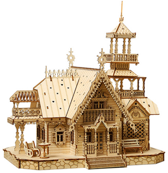 3D 입체퍼즐 빛나는 별장 나무 DIY 퍼즐, 267피스, 혼합색상, 1세트