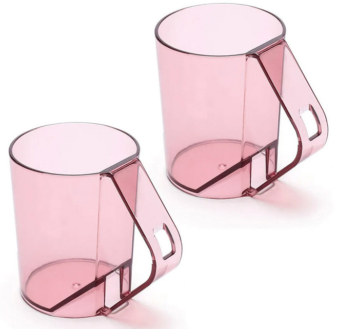 모나코올리브 거꾸로 클리어 양치컵, 핑크, 2개