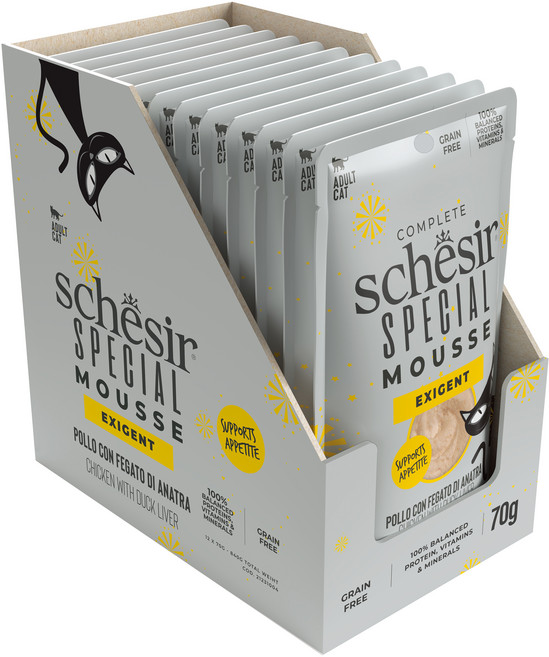 스케지어 어덜트용 쉐지애 스페셜무스 소화 헤어볼 고양이 주식 파우치, 닭, 70g, 12개