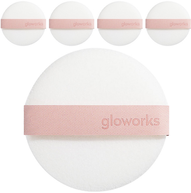글로웍스 파우더 쿠션 퍼프 5p, 혼합색상, 1개