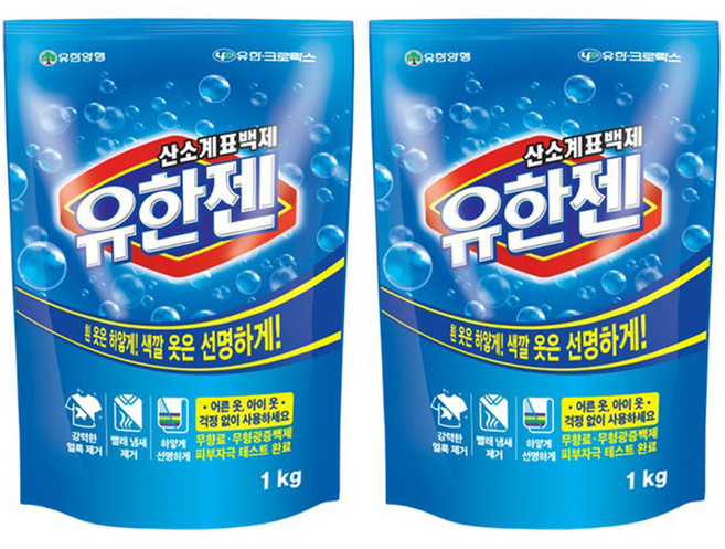 유한젠 산소계 표백제 분말형 리필, 1kg, 2개