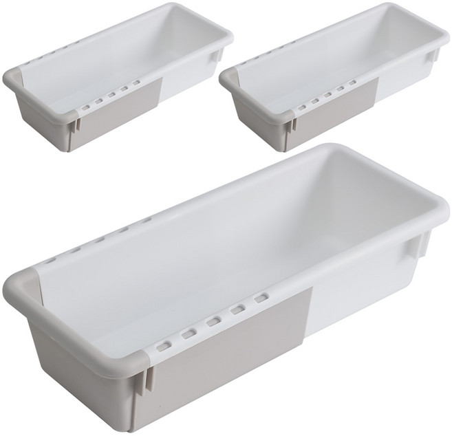 하늬통상 길이조절 주방 서랍 정리함 중형, 화이트 + 그레이, 3개