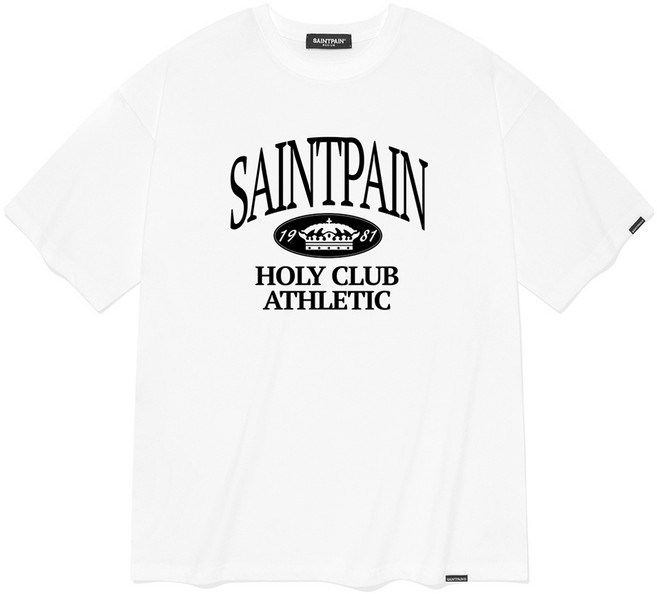saintpain 男女通用透氣皇冠Saint棉質短袖T恤, 白色