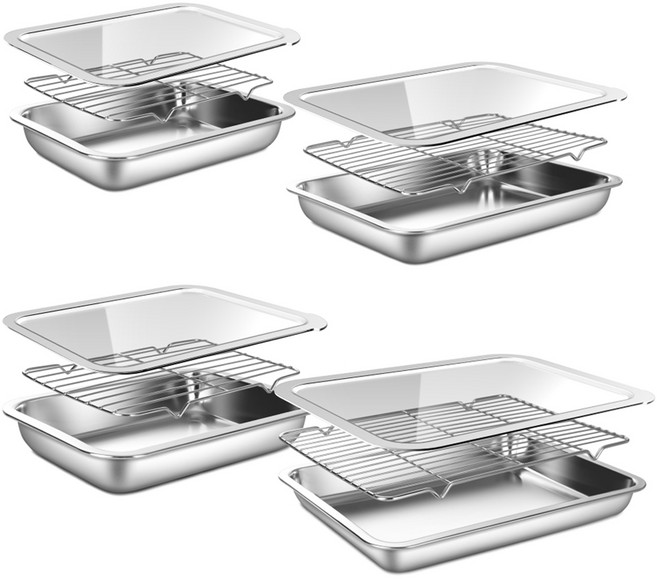 바겐슈타이거 연마제 없는 스텐 사각트레이세트 PC커버 4종, 밧드 + 랙 + 트레이, 1세트