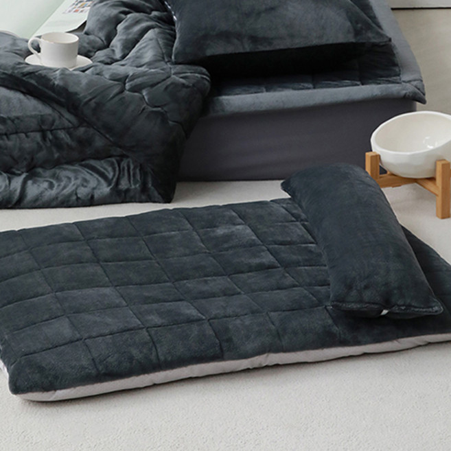 아망떼 반려동물 보들보들 플란넬 쿠션 + 베개 세트, 차콜, 1개