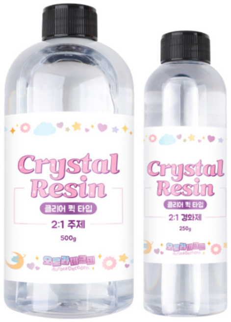 오로라데코덴 2액형 크리스탈 레진 2:1 클리어퀵 타입 주제 500g + 경화제 250g 세트, 혼합색상, 1개
