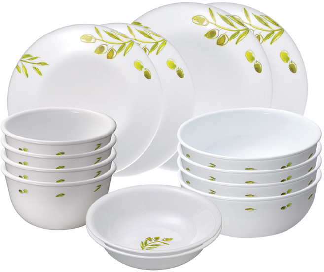코렐 올리브 가든 원형 4인 14p 세트, 그린, 식기 5종, 1세트