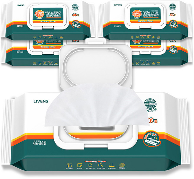 리벤스 오리지널 대형 물걸레 청소포 캡형 30p, 5개