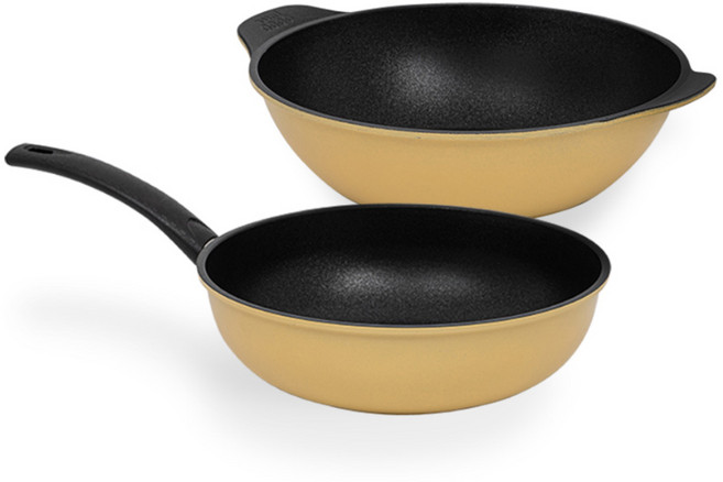 인터쿡 다이아 프라이팬 세트 2개, 궁중팬 28cm + 파티웍 28cm, 1세트, 노랑