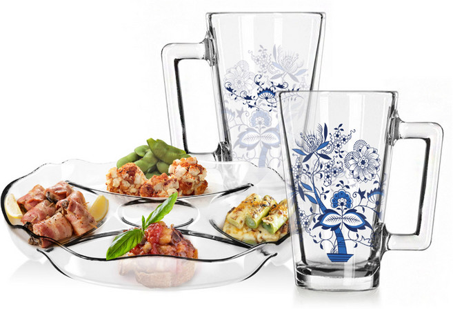 마쯔오카 쯔비벨무스터 엘사 비어 글라스머그 2p + 로얄리프 베르사유 나눔접시 중 선물세트, 1세트