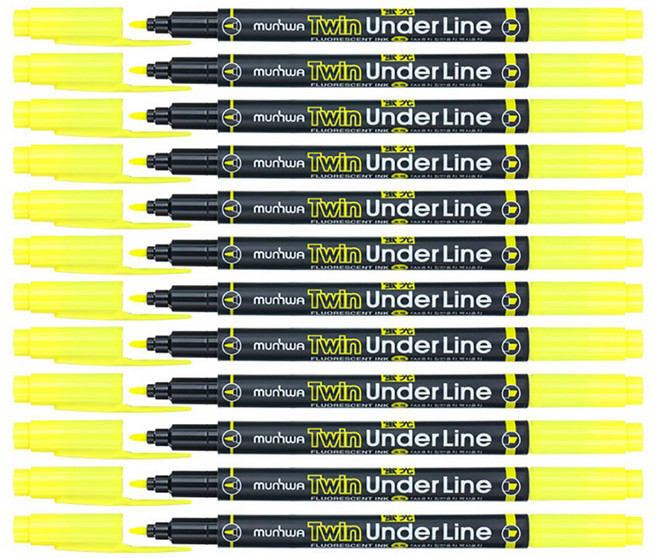 문화연필 트윈 언더라인 형광펜, 노랑, 12개