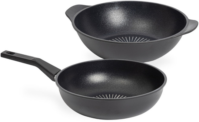 인터쿡 클래식 후라이팬 세트 2종, 궁중팬 28cm + 파티웍 28cm, 1세트, 블랙