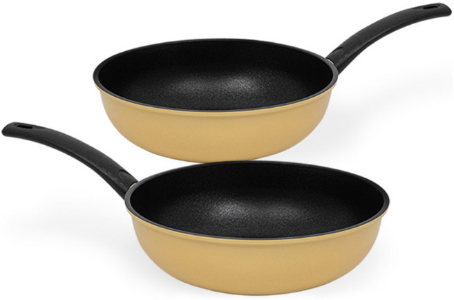 인터쿡 다이아몬드 프라이팬 세트 2개, 연노란색, 궁중팬 28cm(2P), 1세트