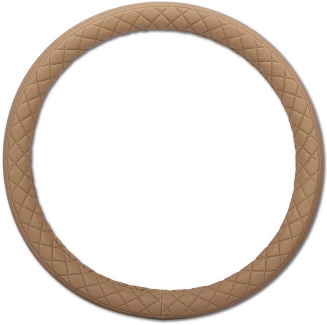 루젠 플레인 엠보 가죽 차량용 원형 핸들커버, 새들 브라운