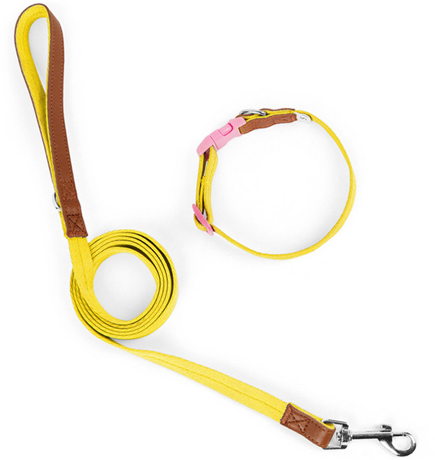파스텔펫 반려동물 포인트 레더 목줄리드줄, 옐로우, 1개