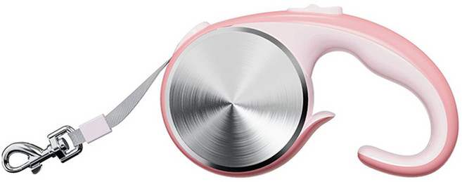 파스텔펫 반려동물 실버 컬러 자동리드줄, 핑크, 1개