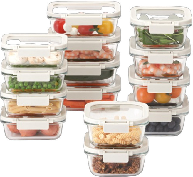 네오플램 코모도 내열유리 밀폐용기 14종 세트, 1세트, 320ml x 4p + 520ml x 2p + 370ml x 4p + 600ml x 4p