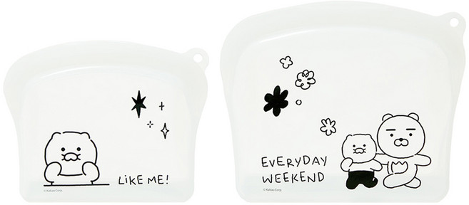 라이언 춘식이 두들두들 프리미엄 실리콘 지퍼백 2종 세트, 1세트, 지퍼백 600ml + 1200ml