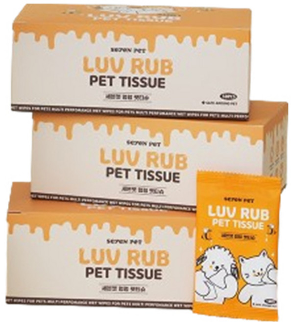 세븐펫 반려동물 럽럽 휴대용 펫티슈, 3개, 50개입