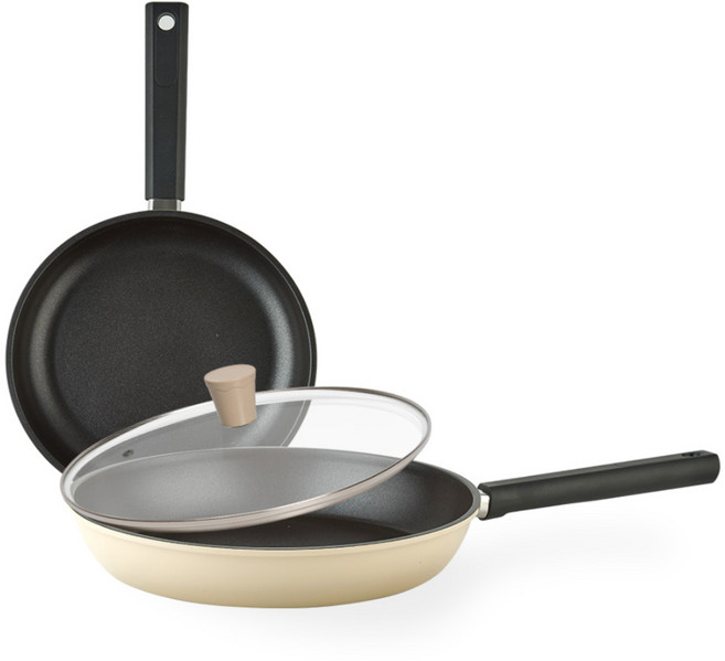 퀸센스 샌드 후라이팬 세트 3개, 베이지, 후라이팬 28cm + 후라이팬 24cm + 유리뚜껑, 1세트