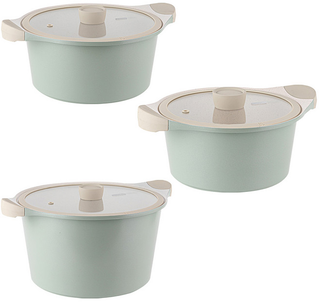 이노치 오슬로 인덕션 세라믹 마린 냄비세트 3개, 그린, 양수 20cm + 24cm + 곰솥 28cm, 1세트