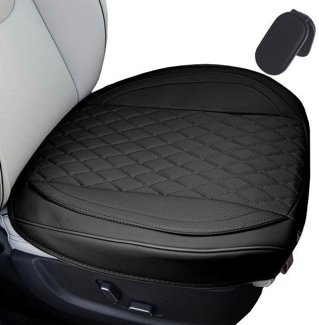 대한 차량용 앞좌석 가죽 시트 커버 + 안전벨트 고정클립 세트, 블랙(시트커버), 1세트