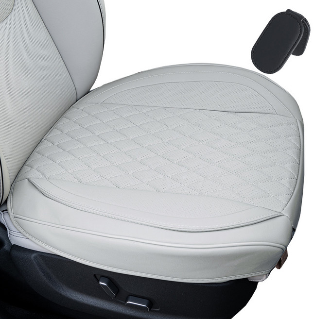 대한 차량용 앞좌석 가죽 시트 커버 + 안전벨트 고정클립 세트, 웜그레이, 1세트