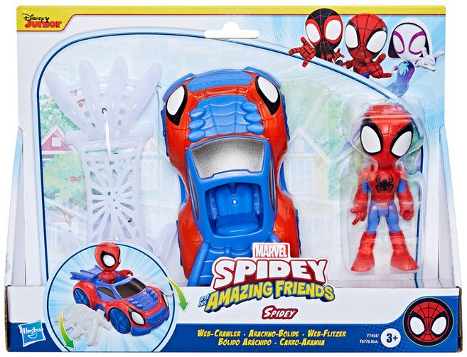 Hasbro 孩之寶 Marvel 漫威 SPIDEY AND HIS AMAZING FRIENDS 蜘蛛俠與神奇老友記 蜘蛛俠蛛網爬行器套裝 蜘蛛俠動作玩偶連載具及配件, 1組