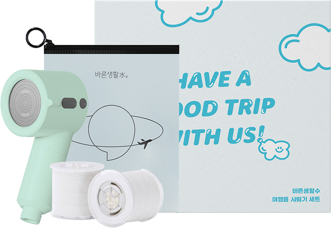 바른생활수 여행용 미니 샤워기 + 필터 고급형 2p, 1개, 민트 그린(샤워기)