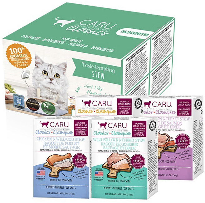 카루펫푸드 전연령 고양이 클래식 버라이어티팩B 습식사료 세트, 치킨&크랩 + 연어&칠면조 + 치킨&대구 + 명태&칠면조, 624g, 1세트