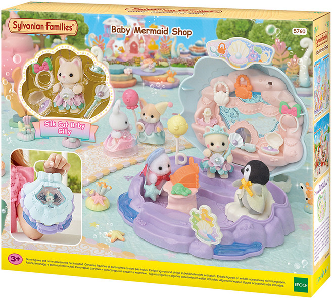 EPOCH Sylvanian Families 森林家族 絲綢貓咪寶寶的美人魚商店公仔, 1個, 單品
