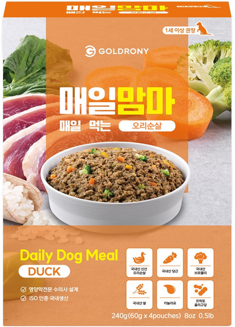 골드로니 1세이상 강아지 매일맘마 순살 화식사료, 오리, 240g, 1개