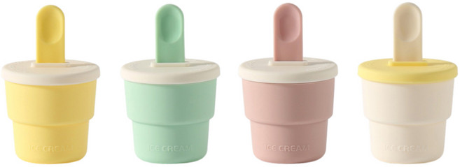 이지실리 수제 아이스크림틀 실리콘 몰드 4종 세트, 화이트, 핑크, 민트, 옐로우, 1세트