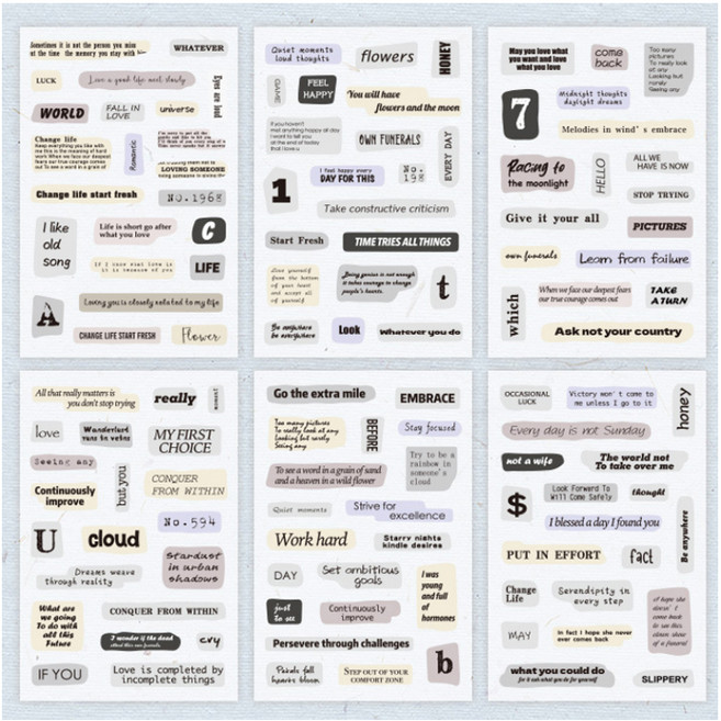 올리브파티 마음의단어 레터링 감성 빈티지 다꾸 스티커 6종 세트, 퍼플, 1세트
