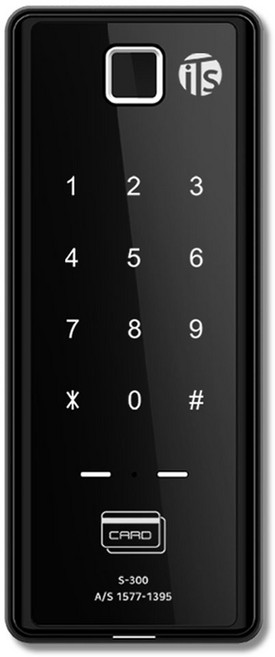 ITSLOCK 指紋辨識黑色鏡面數位輔助鎖 無把手電子鎖 + 掛環式卡片鑰匙 2個 + 貼紙式卡片鑰匙 2個 套組 S-300, 由顧客自行安裝