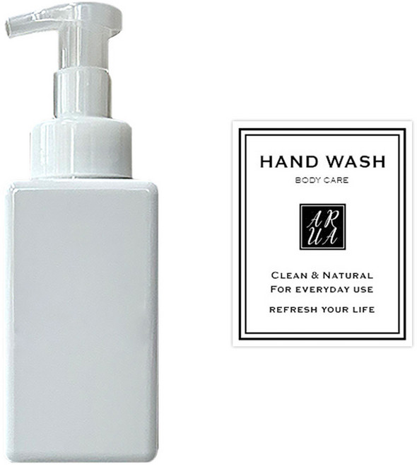 아루아 욕실 주방 사각 디스펜서 거품펌프 450ml + 핸드워시 스티커 세트, 화이트, 1세트