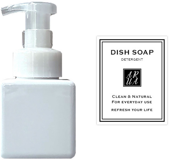 아루아 욕실 주방 사각 디스펜서 거품펌프 250ml + 주방 세제 스티커 세트, 화이트, 1세트