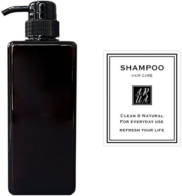 아루아 욕실 주방 사각 디스펜서 일반펌프 650ml + 샴푸 스티커 세트, 브라운, 1세트