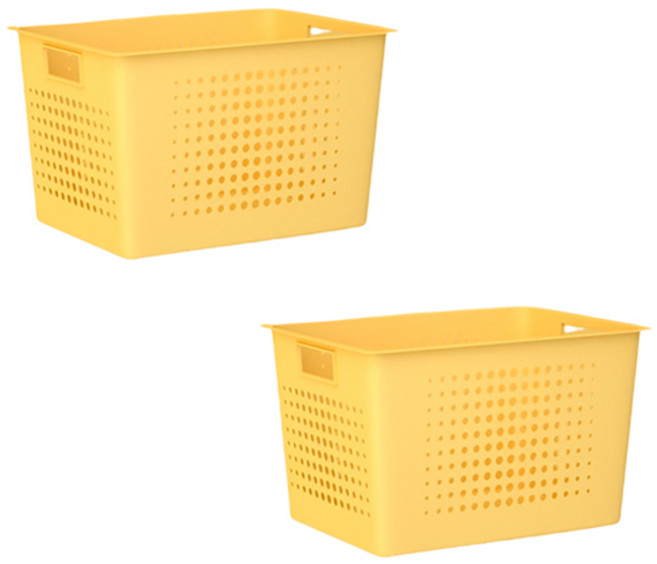 블럭마트 주방 플라스틱 직사각형 바구니, 옐로우, 2개