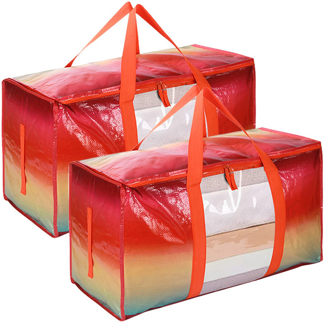 하늬통상 대형 장바구니 타포린백, 투명창 오렌지 그라데이션, 2개