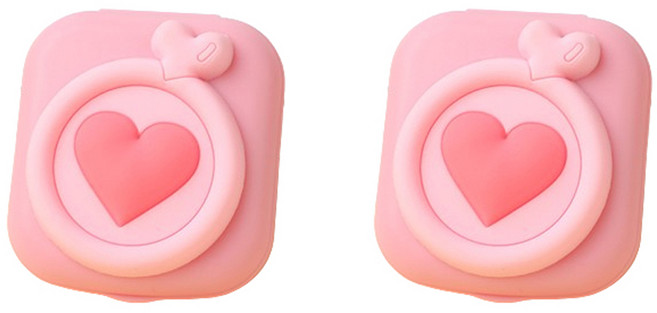 헬씨닷 칼라 사각 라운드 콘텍트렌즈통 하트, 핑크, 2개