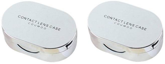 헬씨닷 타원 칼라 콘텍트렌즈통 영문, 실버, 2개