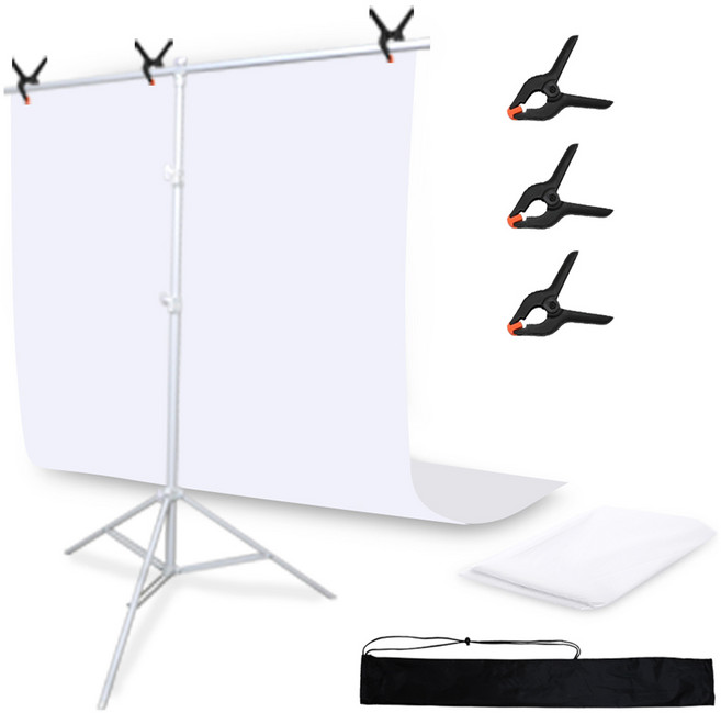 대한 촬영 폴리 배경천 스크린 스탠드 거치대 풀세트 T자거치대 M + 배경천 1.5 x 2 m, 1세트, 화이트(배경천), 화이트(거치재)
