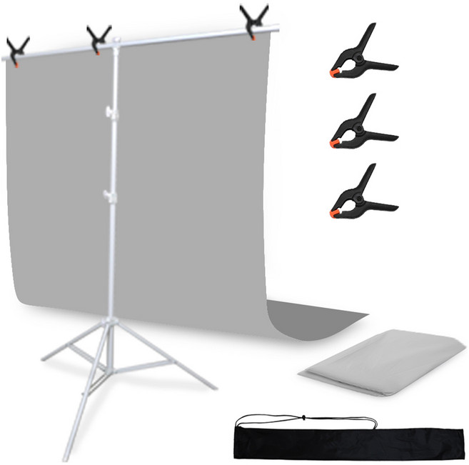 대한 촬영 폴리 배경천 스크린 스탠드 거치대 풀세트 T자거치대 L + 배경천 2 x 3 m, 1세트, 그레이(배경천), 화이트(거치재)