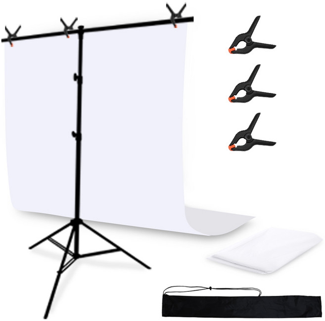 대한 촬영 폴리 배경천 스크린 스탠드 거치대 풀세트 T자거치대 L + 배경천 2 x 3 m, 1세트, 화이트(배경천), 블랙(거치재)